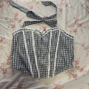 Black and White Gingham Lace Trim Corset Top